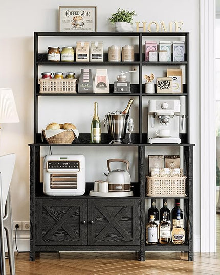 IRONCK Bakers Rack with Power Outlet, 45in Wide Coffee Bar Cabinet with Storage, 6-Tier Kitchen Storage with Doors, Microwave Stand for Kitchen, Dining Room