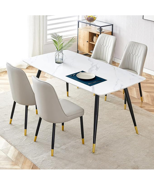 5 Piece Dining Table Set, 4 Chair Dining Table Set, Sintered Stone Kitchen Table Top and Modern Chairs Set of 4 for Kitchen Dining Room