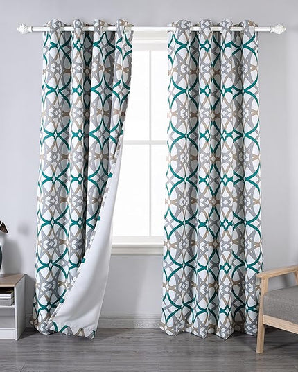 DriftAway Alexander 80% Blackout Curtains for Living Room 250GSM Pattern Match Thermal Insulated Room Darkening Geo Moroccan Mid Century Grommet Bedroom Drapes 2 Panels 52 Inch by 84 Inch Teal