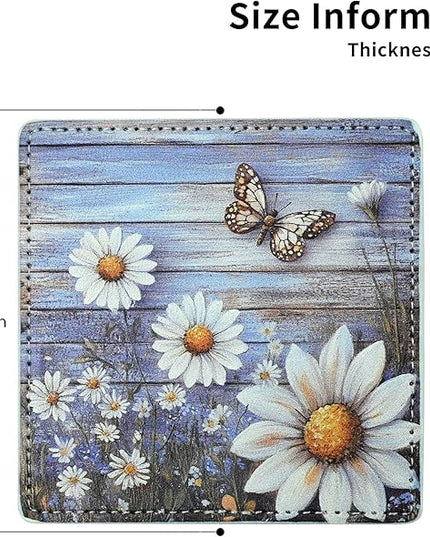 Marble Coasters Square Leather Drinks Coaster Set with Holder for Coffee Table Bar Home Decor 4 Inches Set of 6 (Butterfly, One Size)