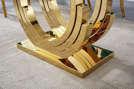 70" Large Glass Dining Table,Modern Rectangular Dining Room Table with 0.39" Tempered Glass Top & Gold Finish Stainless Steel Legs, Modern Clear Kitchen Table for Home Office