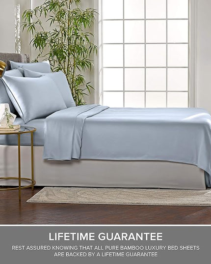 Pure Bamboo Split King Sheets, Genuine 100% Organic Viscose Derived from Bamboo Bed Sheet Set, Soft & Cooling, Double Stitching, 2 Fitted Sheets (Split King, Sterling Blue)