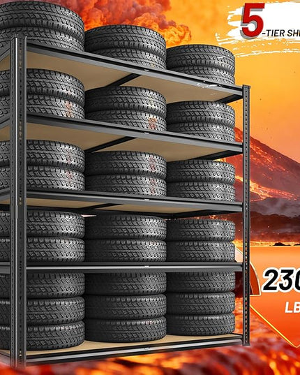 40" W Garage Shelving 2250LBS Storage Shelves Adjustable Metal Shelving 5 Tier Garage Utility Rack Shelf for Warehouse, Pantry, Closet, Kitchen 72.2" H x 40" W x 20" D, Black