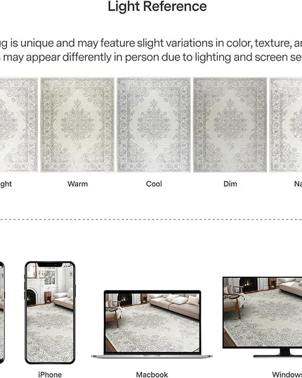 ReaLife Rugs Machine Washable Area Rug - Living Room Bedroom Bathroom Kitchen Entryway Office - Padded Low Pile Stain Resistant Premium - Boho Farmhouse Vintage - Paige - Ivory 7'6" x 9'6"