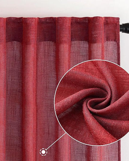 MIULEE Burgundy Red Linen Curtains 84 Inch Length for Bedroom Living Room, Soft Thick Linen Textured Window Drapes Semi Sheer Light Filtering Back Tab Rod Pocket Burlap Look Christmas Decor, 2 Panels