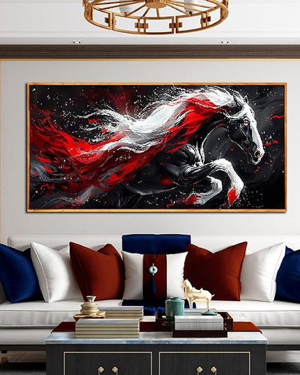 Ouzzlie Horse Wall Art Red Wall Decor Living Room Animal Pictures Black White Wall Decorations for Living Room 29" x 59"