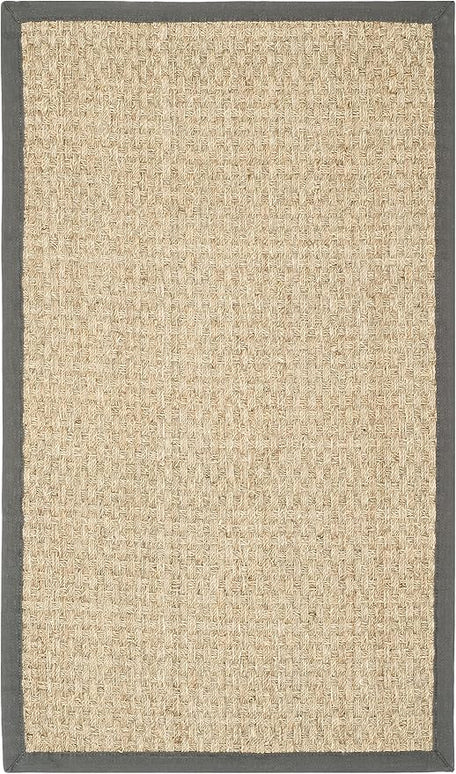 SAFAVIEH Area Rug 3x5 - Natural Fiber Collection - Natural & Dark Grey, Seagrass, Basketweave Pattern with Border (NF114Q)