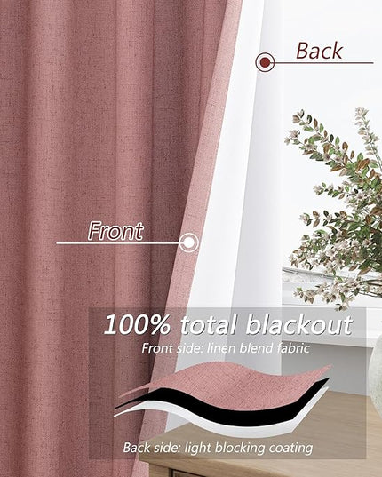 Guken Linen Blackout Curtains 108 Inch Length 2 Panels Set for Living Room Bedroom Back Tab Thermal Insulated 100% Black Out Linen Drapes Room Darkening Window Curtains 108 Inches Long, Ash Rose
