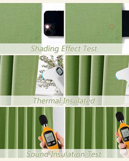 Guken 100% Blackout Curtains 90 Inch Length 2 Panels Set for Living Room Bedroom Back Tab Thermal Insulated Black Out Linen Drapes Room Darkening Lime Green,52x90