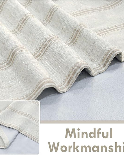 DriftAway Farmhouse Linen Blend Blackout Curtains 36 Inches Long for Bedroom Vertical Striped Printed Grommet Curtains Thermal Insulated Lined for Living Room 2 Panels W52 x L36 Camel Beige