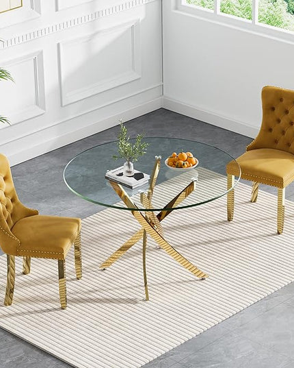 HomVent Round Glass Dining Table Set for 2, Modern Tempered Glass Kitchen Table Set and Chairs, Round Glass Dining Room Table Set for Kitchen