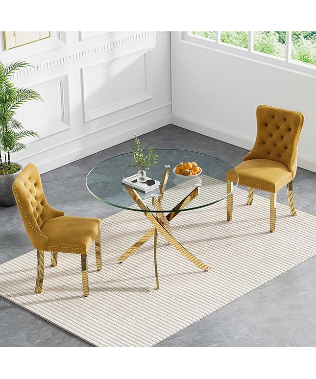 HomVent Round Glass Dining Table Set for 2, Modern Tempered Glass Kitchen Table Set and Chairs, Round Glass Dining Room Table Set for Kitchen