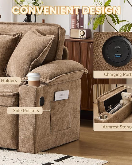 SUNWAVE 83" King Size Pull Out Sofa Bed, 4-in-1 Convertible Sleeper Sofa Bed with USB Ports, Cup Holders, Side Pockets, Corduroy Oversized Loveseat Chaise Lounge for Living Room, Small Space