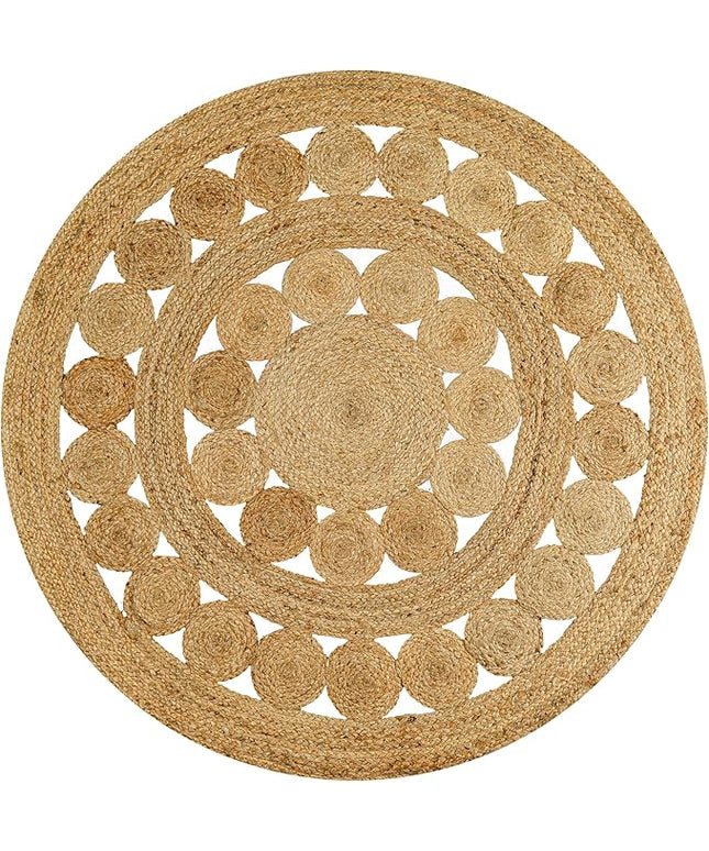 Hand Woven Jute Area Rug - 3' Round - Rustic Beige Reversible Farmhouse Rugs for Living Room, Bedroom, Kitchen - Vintage Natural Braided Entry Floor Décor Circle Boho Round Jute Rug 3ft