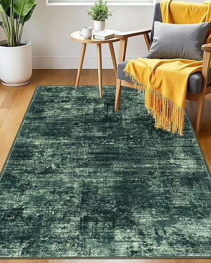 IOHOUZE Abstract Area Rug 3x5 Ft Washable Rugs for Entryway Indoor, Non Slip Kitchen Rug Printed Faux Wool Throw Rugs, Indoor Door Mat for Door Entrance Foyer Living Room, Dark Green