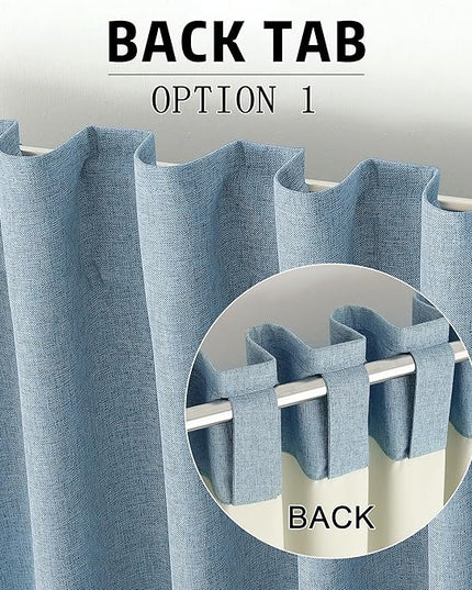 DUALIFE 100% Blackout Linen Slate Blue Curtains 84 Inch for Living Room Darkening, Bedroom Linen Drapes 84 Inches Long Rod Pocket/Back Tab Heat Blocking Bohemian Pleated Window Curtain(50"x84"x2)