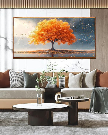 Framed Canvas Wall Art for Living Room Bedroom Office Large Tree of Life Wall Art Orange Tree Fall Landscape Picture Modern Canvas Prints Decor Size 29x59