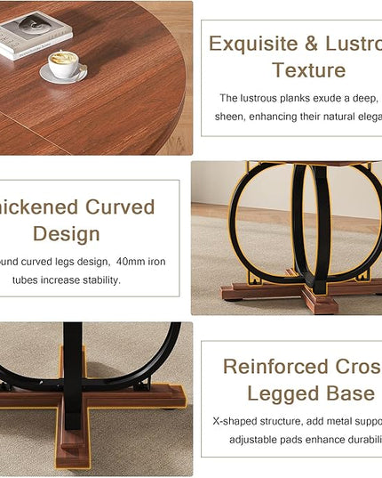 59" Round Extendable Dining Table for 4-6, Modern Oval Kitchen Table with Heavy Duty Curved Legs & Wood X-Based, MDF Board with Spring Buckle, Space Saving, Dining Kitchen Living Room, Walnut