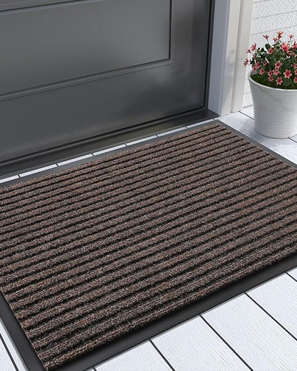 Yimobra Front Door Mat Outdoor Indoor Entrance, 100% Waterproof All-Season All Weather Doormat, Welcome Matt Outside Entry, Non Slip, Low Profile, Heavy Duty Patio Porch Floor Mat,29.5 x 17, Brown