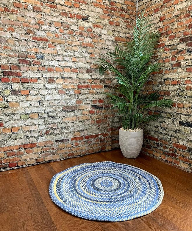 Capel American Heritage Blue Yellow 7' 0" Round Braided Rug