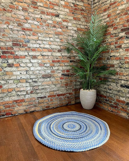 Capel American Heritage Blue Yellow 5' 0" Round Braided Rug