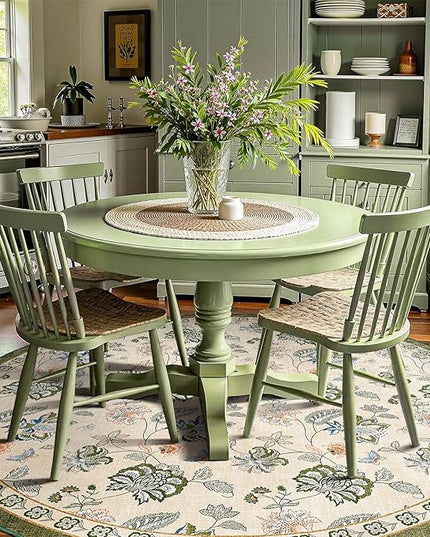 jinchan Elora 7ft Floral Round Rug for Washable Living Room Rug Vintage Romance Christmas Design Non Slip Indoor Floor Cover Lightweight Low-Profile Throw Carpet for Porch Patio, Green/Beige