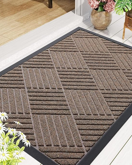 Smiry Front Door Mat Outside Entrance, Heavy Duty Outdoor Indoor Mat, Natural Rubber Doormat, Non Slip, Trap Dirt and Moisture, Easy Clean, Low Profile Patio Porch Entryway Mat, 29.5x17, Mix Brown