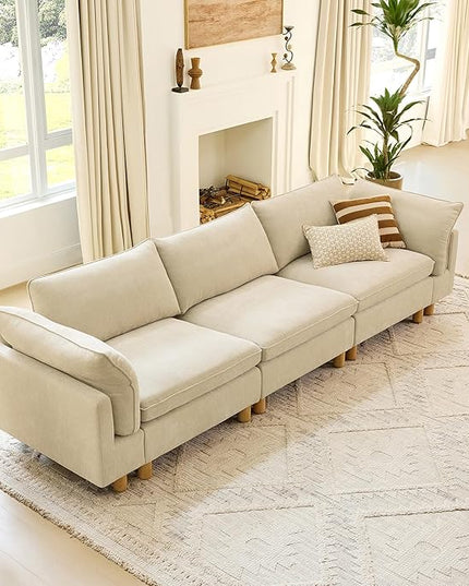 CHITA 127" Super Large Sectional Couches for Living Room, Modular Cloud Couch Sectional Sofa, Premium Fabric Couches, Down Filled, High Density Foam, Chenille in Beige, 3 Seater
