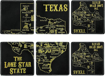 Marble Coasters Square Leather Drinks Coaster Set with Holder for Coffee Table Bar Home Decor 4 Inches Set of 6 (Texas, One Size)
