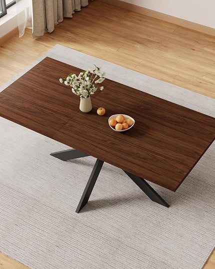 ZckyCine 51"-67" Extendable Dining Table, Modern Walnut Finish Table with Sturdy Metal Frame, Rectangular Kitchen Table for 6-8 People, Easy Assembly