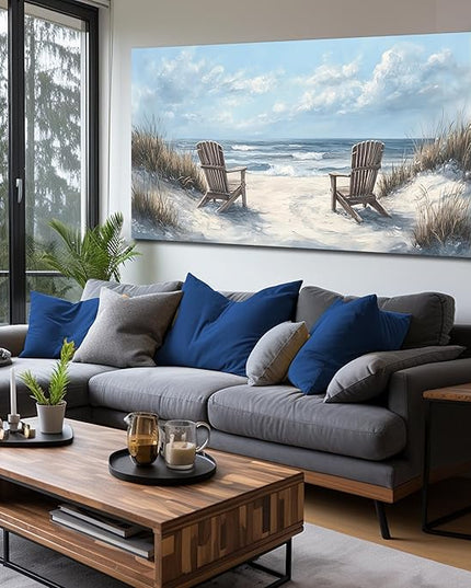 Ouzzlie Landscape Wall Art Coastal Wall Decor Light Blue Picture Art Print Beach Canvas Large Artwork for Living Room Bedroom Office 29" x 59"