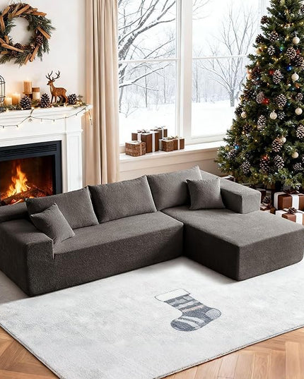 103.54'' Sectional Sofa, Raindrop Velvet Fabric L Shaped Sofa, 4 Seat Modern L Shape Couch with 2 Pillows Left Hand Lounge for Living Room, Office
