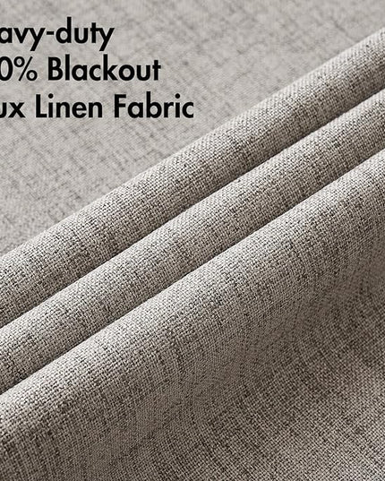 MIULEE 100% Blackout Linen Textured Curtains for Bedroom Solid Thermal Insulated Warm Taupe Grommet Room Darkening Curtains & Drapes Luxury Decor for Living Room Nursery 52 x 45 Inch (2 Panels)