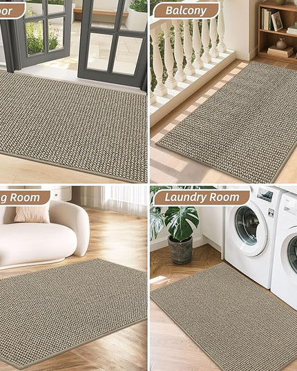 BEQHAUSE Dirt Trapper Door Mat 20" x 32", Non-Slip Washable Doormats Entrance Mat, Dirt Resistant and Absorbent Welcome Mat, Low Profile Floor Mats for Front Back Door and Entryway, Light Beige