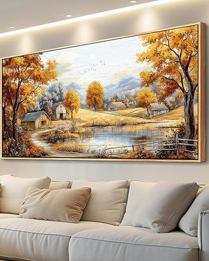 QIYILEXWART Autumn Forest Wall Paintings Large Wall Art For Living Room Canvas Decor For Bedroom Ocean Inspiration Pictures Office Decorations Posters Modern Home Decor Artwork Wood Framed