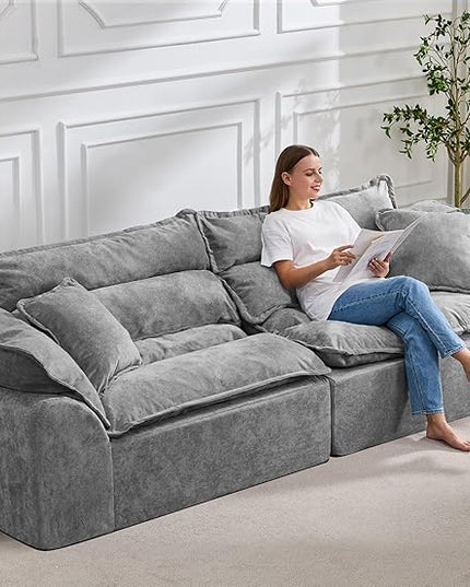 Hobestluk 104" Sectional Sofa Couches 3 Seater Modular Sofa, Boneless Couch, Cloud Couch with Removable Cushion, Modular Sectional Couches for Living Room(Grey)