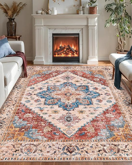Ciicool Vintage Washable Area Rug 8'x10' Large Oriental Print Rugs，Ultra Soft Carpet for Bedroom, Living Room, Under Table, Office,