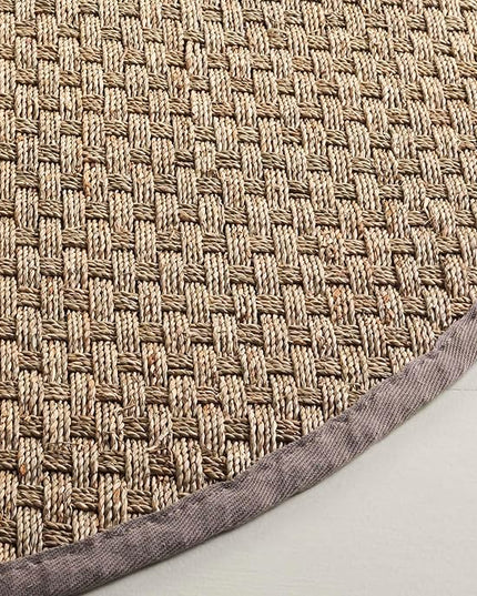 Safavieh Area Rug 6x8 Oval- Natural Fiber Collection - Natural & Grey, Seagrass, Basketweave Pattern with Border (NF114P)
