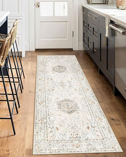 Washable Runner Rug 2x6,Boho Rug Runners Non Slip,Long Rugs for Hallways Kitchen Bedroom Entryway Living Room Bathroom,Vintage Bohemian Distressed Floor Carpet,Beige
