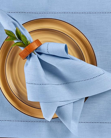 Solino Home Linen Cloth Napkins Set of 4-100% Pure Linen Cornflower Blue Dinner Napkins 20 x 20 Inch - Classic Hemstitch, Handcrafted and Machine Washable - Christmas, Holiday, New Year