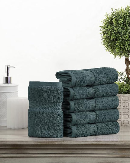 Superior Egyptian Cotton Pile Face Towel/Washcloth Set of 6, Ultra Soft Luxury Towels, Thick Plush Essentials, Absorbent Heavyweight, Guest Bath, Hotel, Spa, Home Bathroom, Shower Basics, Teal