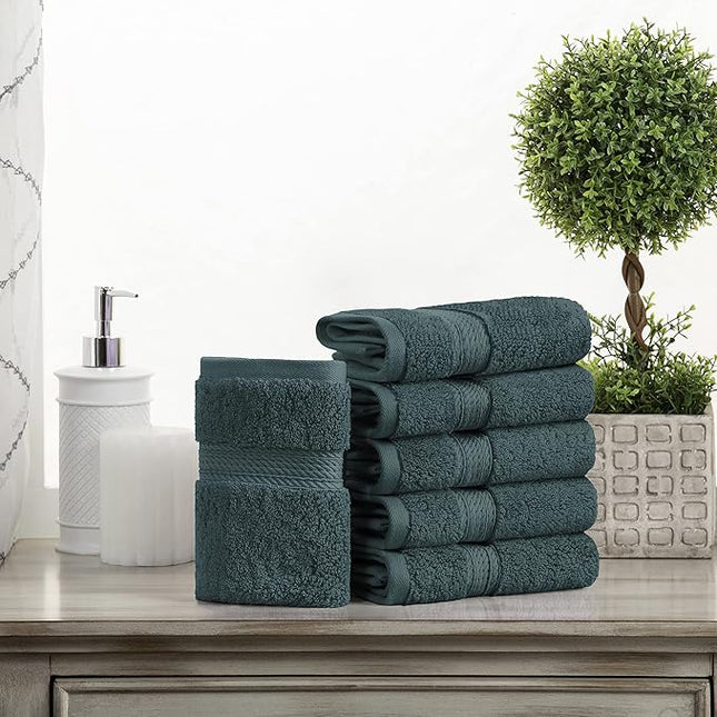 Superior Egyptian Cotton Pile Face Towel/Washcloth Set of 6, Ultra Soft Luxury Towels, Thick Plush Essentials, Absorbent Heavyweight, Guest Bath, Hotel, Spa, Home Bathroom, Shower Basics, Teal