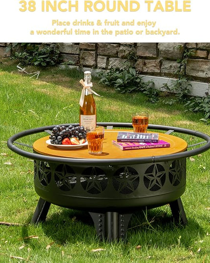 38” Wood Burning Fire Pits for Outside,3-in-1 Fire Pit with Grill, Spark Screen & Fire Poker,Outdoor Firepit Table with Swivel Cooking Grate for Yard BBQ Bonfire Patio Camping (38 inch)
