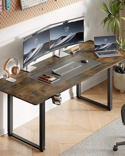71x32 Inch Adjustable Standing Desk with 4 Legs, Stand-up Desk Features a Rectangular Top, Dual-Motor Lift, and Memory Presets (28-46Inch) for Home Offices or Computer Workstations, Rustic Brown
