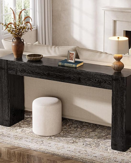 Solid Wood Console Table, 63-Inch Farmhouse Sofa Table Behind Couch for Entryway, Living Room, Foyer, Easy Assembly (Black)