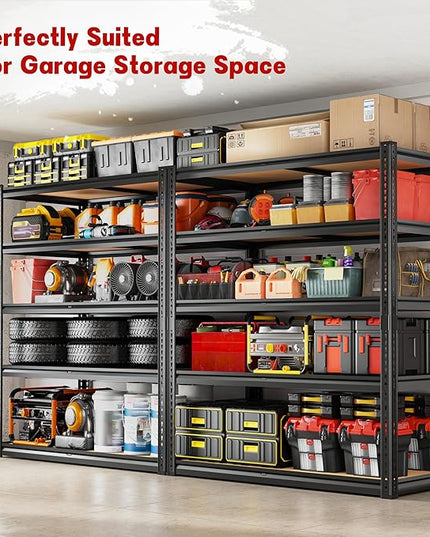 40" W Garage Shelving 2250LBS Storage Shelves Adjustable Metal Shelving 5 Tier Garage Utility Rack Shelf for Warehouse, Pantry, Closet, Kitchen 72.2" H x 40" W x 20" D, Black