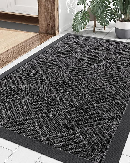 Smiry Front Door Mat Outside Entrance, Heavy Duty Outdoor Indoor Natural Rubber Doormat, Non Slip, Trap Dirt and Moisture, Easy Clean, Low Profile Patio Porch Entryway Mat, 35x23, Silver Grey