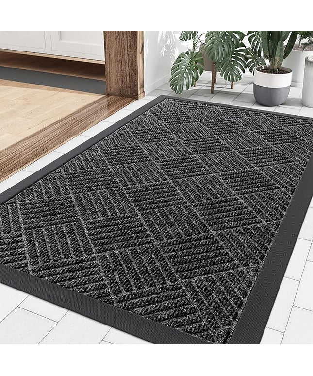 Smiry Front Door Mat Outside Entrance, Heavy Duty Outdoor Indoor Natural Rubber Doormat, Non Slip, Trap Dirt and Moisture, Easy Clean, Low Profile Patio Porch Entryway Mat, 35x23, Silver Grey