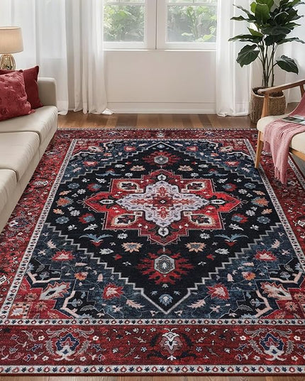 Ciicool Area Rug 5x7ft Washable Rugs for Living Room Non-Slip Indoor Rugs Large Low-Pile Mat Floor Carpet Vintage Rug for Bedroom Dinning Foyer Decor