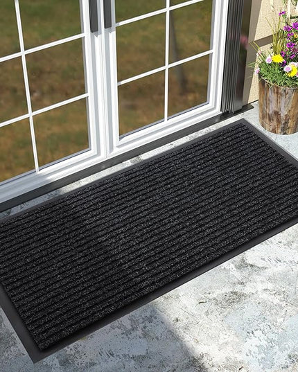 Yimobra Front Door Mat Outdoor Indoor Entrance, 100% Waterproof All-Season All Weather Doormat, Welcome Matt Outside Entry, Non Slip, Low Profile, Heavy Duty Patio Porch Floor Mats,47 x 24,Black Grey